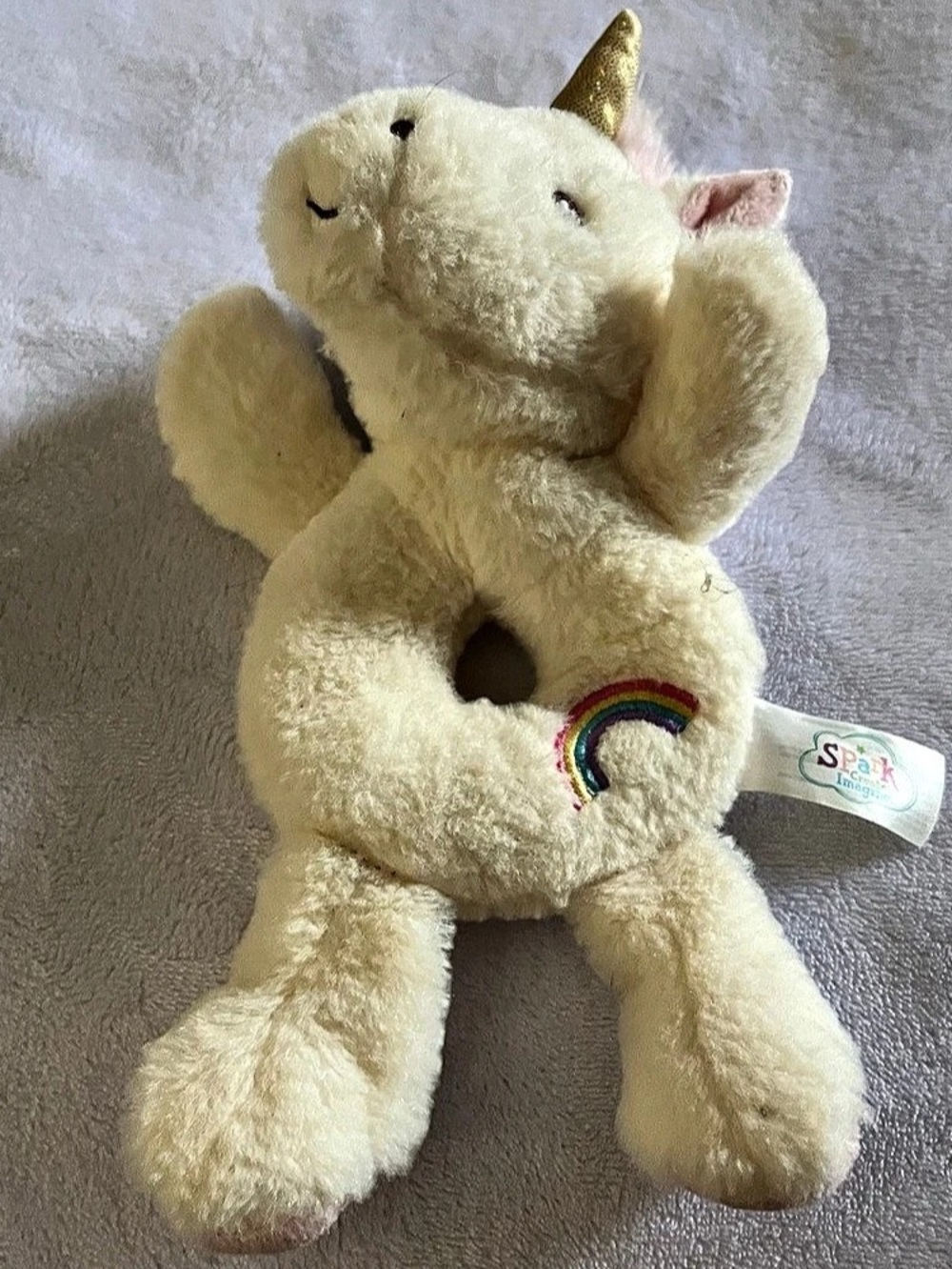 Spark Create Imagine Unicorn Ring Rattle Plush white & Pink